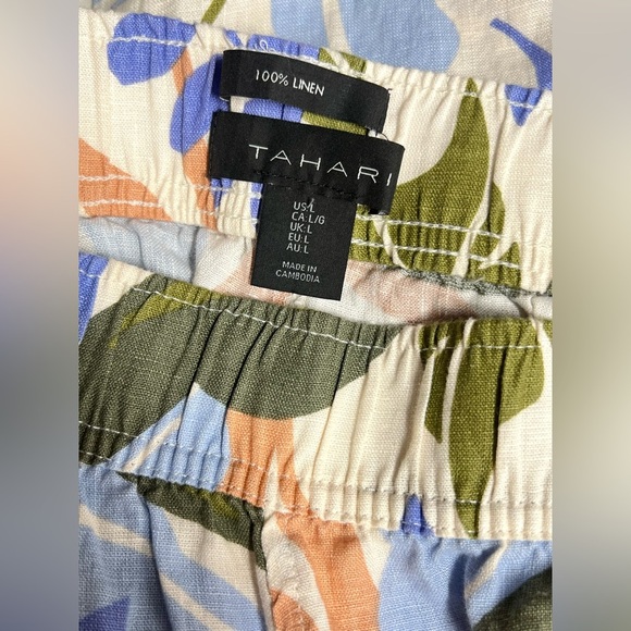 TAHARI 💯 Linen tropical print wide leg crop pants size L. - Picture 8 of 12
